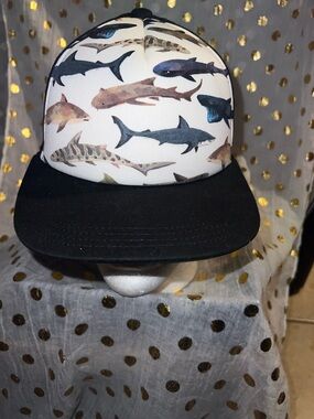 Shark Print Trucker Hat - Black Brim
